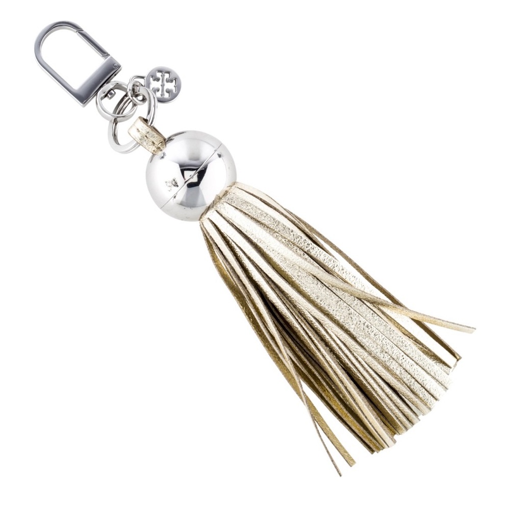 Tory Burch Silver and Gold Tassel Keychain / Bag Charm